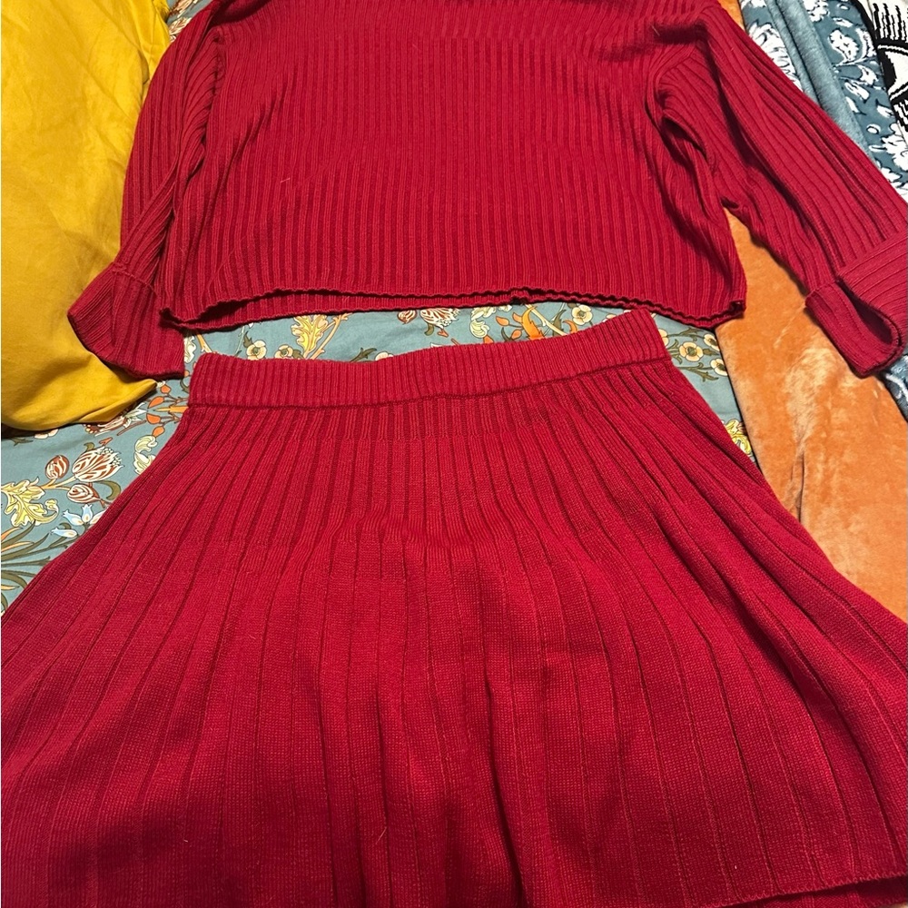 Torrid Red Ribbed Skirt Set